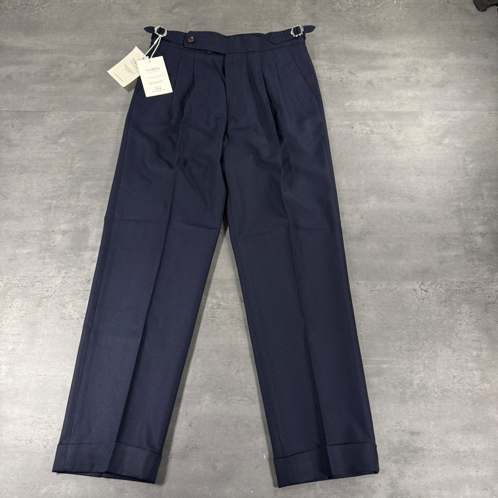 Marini Gurkha Dress Pants 29 Double Pleated Navy Blue Side Adjusters Cuffed NEW